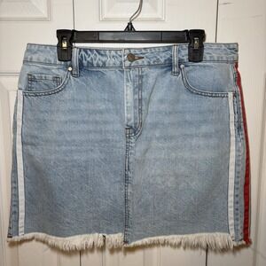 Kendall + Kylie‎ Womens Side Stripe Denim Jean Skirt Size 31 Raw Edge Mini